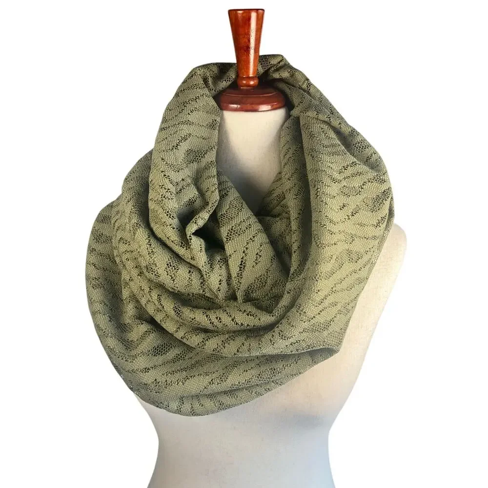 Olive Green Knit Infinity Scarf Lightweight Open Knit Boho Circle Scarf